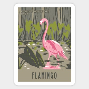 WPA Poster of a Flamingo in Everglades National Park, Florida Sticker